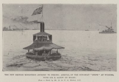 Le voyage du nouveau ministre britannique à Pékin, arrivée du canonnière Snipe à Wusung, avec Sir E Satow à bord - Henry Charles Seppings Wright